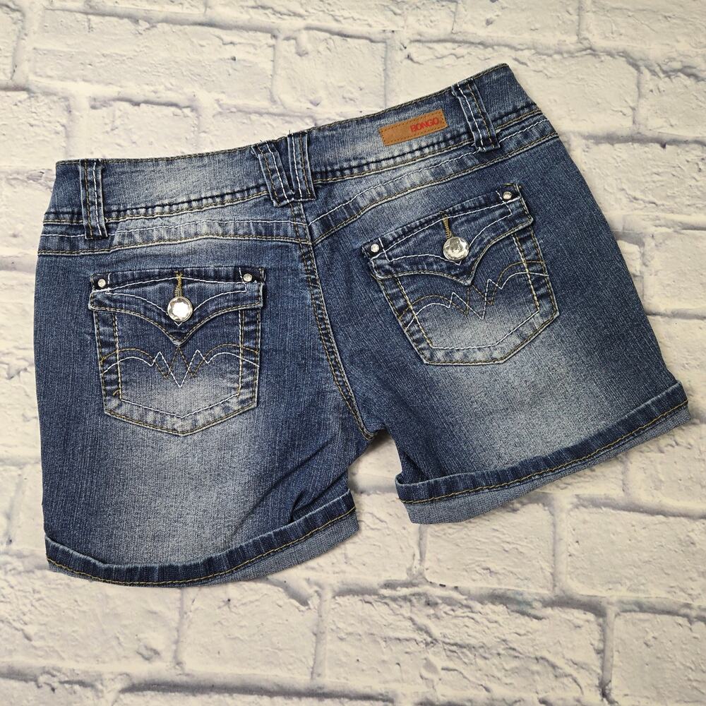 Bongo Embellished Low Rise Denim Shorts Seam Detail Stretch Cuffed size 9